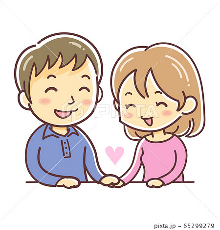 笑顔で手を取り合うカップルのイラスト 恋愛 婚活 恋活 のイラスト素材