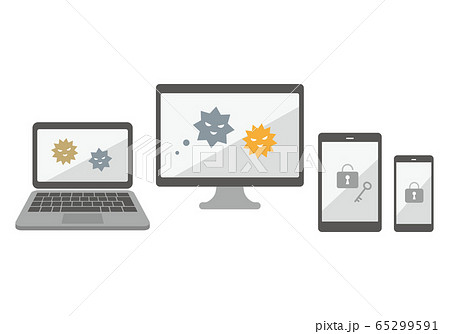 パソコンとタブレットとスマホとウイルスのイラスト素材