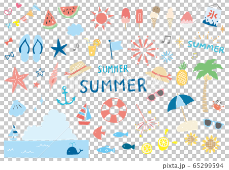 夏の手描きイラスト素材セット（カラー） 65299594