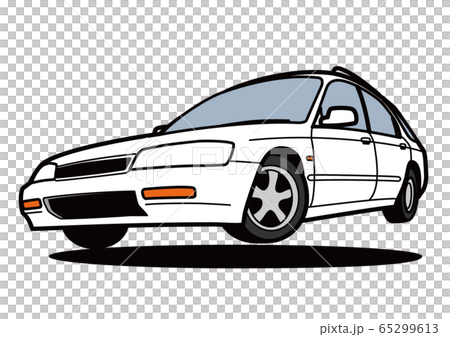 懐かしめ国産ワゴン 白色 ジャンプ 自動車イラストのイラスト素材