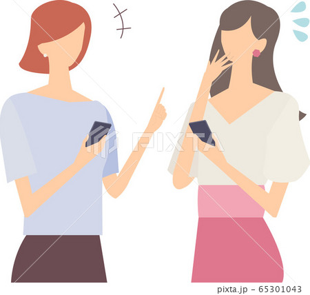 スマホを持って会話をする2人の女性のベクターイラスト 65301043