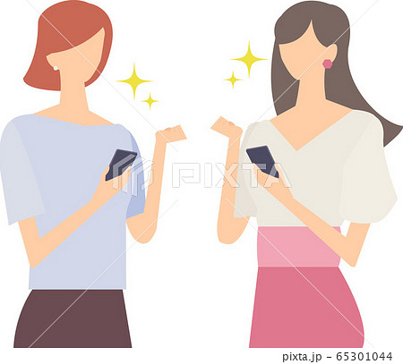 スマホを持って会話をする2人の女性のベクターイラストのイラスト素材