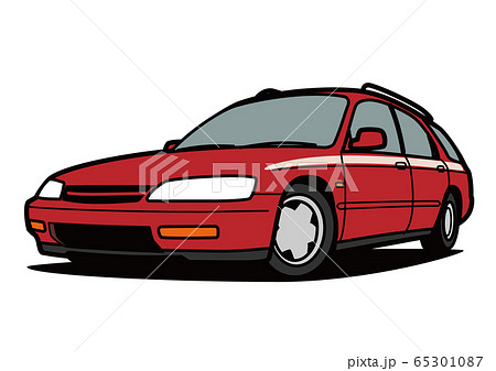 懐かしめ国産ワゴン　濃赤色　自動車イラスト 65301087