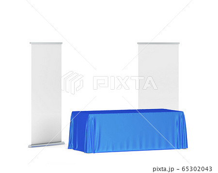 Blank tradeshow tablecloth with roll-up banners 65302043
