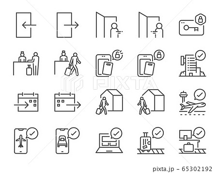 Check-In and Check-Out line icon set. 65302192