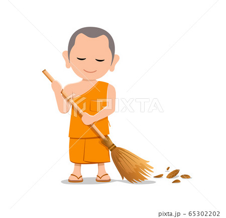 Thai monk is leaf sweep, design isolated on white  65302202