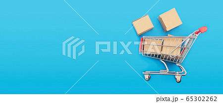 Trolley with boxes. Internet shopping concept 65302262
