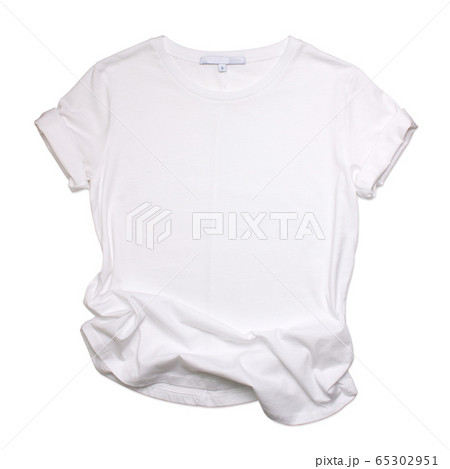 White woman's short sleeves t-shirt, mock-up. Isolated on white background White woman's short sleeves t-shirt, mock-up. Isolated on white background 65302951