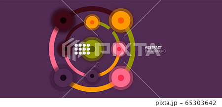 Flat style geometric abstract background, round dots or circle connections on color background. Technology network concept. Flat style geometric abstract background, round dots or circle connections on color background. Technology network concept. 65303642