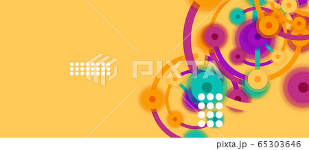 Flat style geometric abstract background, round dots or circle connections on color background. Technology network concept. 65303646