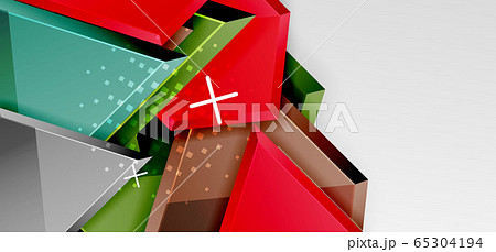 Metal glossy shiny geometric shapes with 3d effect composition. Techno futuristic vector abstract background For Wallpaper, Banner, Background, Card, Book Illustration, landing page 65304194