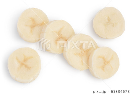 peeled banana pieces isolated on white background with clipping path and full depth of field. Top view. Flat lay. peeled banana pieces isolated on white background with clipping path and full depth of field. Top view. Flat lay. 65304678