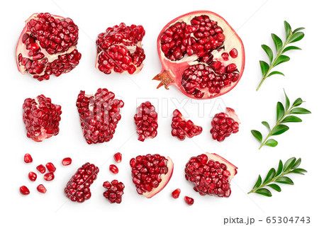 Pomegranate isolated on white background with clipping path and full depth of field. Top view. Flat lay. Set or collection 65304743