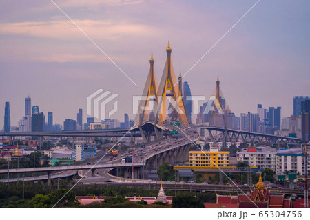 Aerial view of Bhumibol Bridge and Chao Phraya Aerial view of Bhumibol Bridge and Chao Phraya 65304756