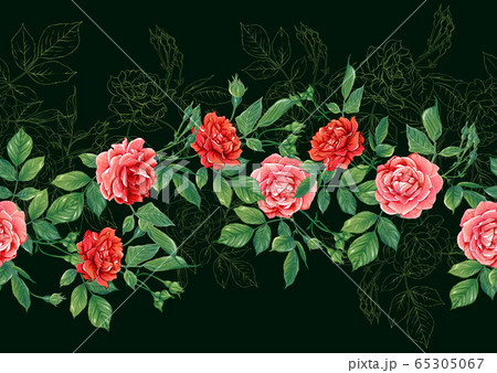 Seamless pattern with red roses flowers 65305067