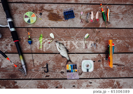 fishing tackle fisherman hooks a fish floats fishing rods 65306389