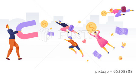 Business people social media concept. Man attracting likes, money, feedback and followers with huge magnet in internet. Business people social media concept. Man attracting likes, money, feedback and followers with huge magnet in internet. 65308308
