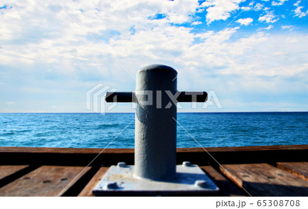 Dock Bollard on a Wooden Marina in Cyprus 65308708