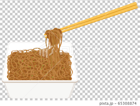 カップ焼きそばの麺を箸で持ったイラスト 65308874