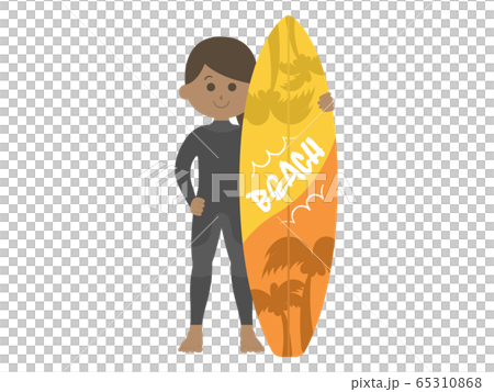 ウェットスーツを着た女性サーファーのイラスト 65310868