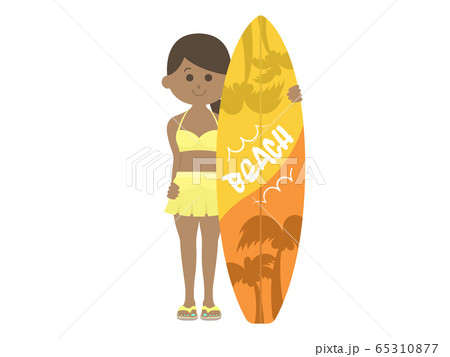 日焼けした女性サーファーのイラストのイラスト素材