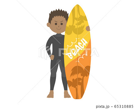 ウェットスーツを着た男性サーファーのイラストのイラスト素材