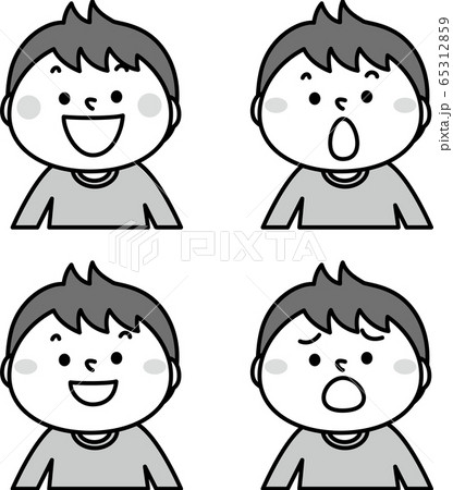 男の子表情4パターン（白黒） 65312859