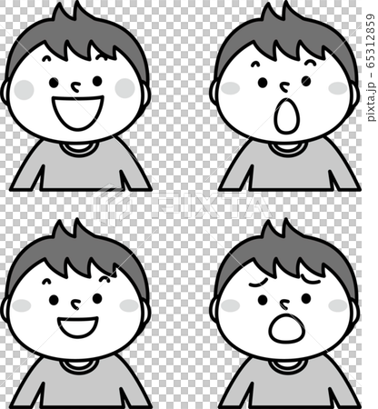 男の子表情4パターン（白黒） 65312859