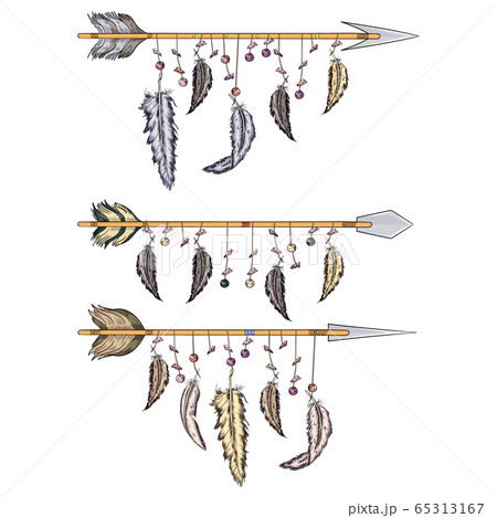 ethnic boho set of arrows, feathers and flowers, native american tribe decoration print element ethnic boho set of arrows, feathers and flowers, native american tribe decoration print element 65313167