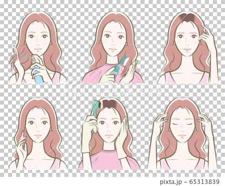 ヘアケアをしている女性のイラスト 65313839