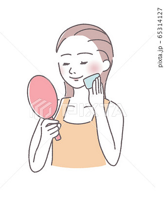 コットンでスキンケアをする女性のイラスト素材