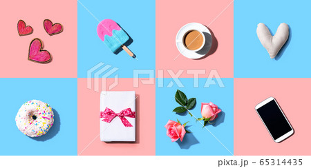Appreciation theme with roses, smartphone, coffee, and gift box 65314435