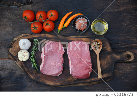 Top view raw beef meat steak ingredient uncooked 65316773