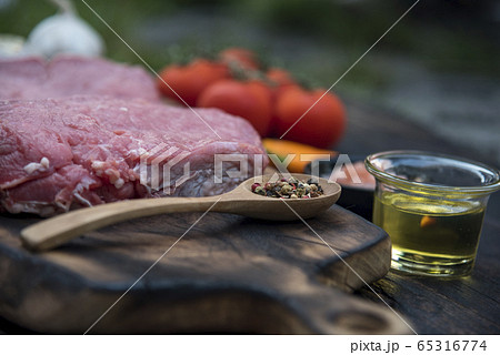 Top view raw beef meat steak ingredient uncooked 65316774