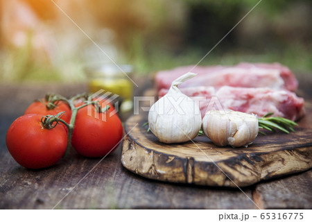 Top view raw beef meat steak ingredient uncooked 65316775