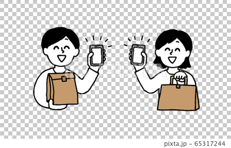Men and women holding smartphones and paper bags (simple) Men and women holding smartphones and paper bags (simple) 65317244