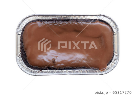 Chocolate cake in aluminium foil tray isolated on white background Chocolate cake in aluminium foil tray isolated on white background 65317270