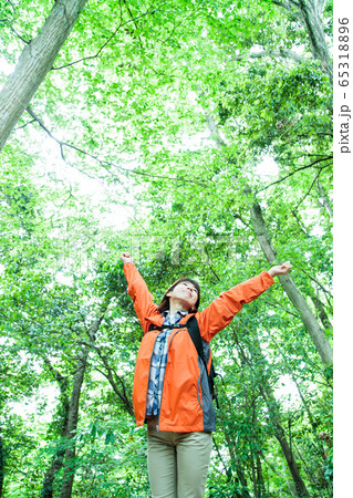 登山　女性　山ガール　トレッキング　山登り　アウトドア　ハイキング 65318896