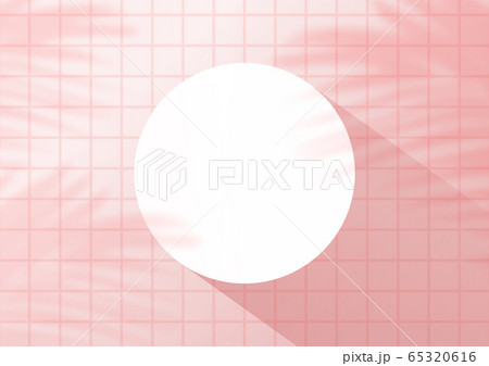 Top view pink tiles background with palm leaves for product display. Showroom shoot render. Top view pink tiles background with palm leaves for product display. Showroom shoot render. 65320616
