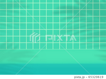 Empty studio green tiles background with palm leaves shadow for product display. 65320619
