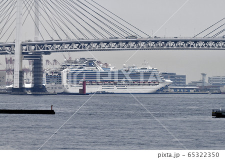 日本の横浜都市景観　コロナウイルス・大黒ふ頭のクルーズ船＝25日（この日・感染防止への基本方針） 65322350