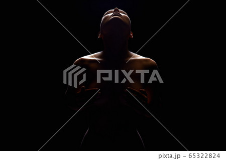Nude Woman silhouette under light in the dark 65322824