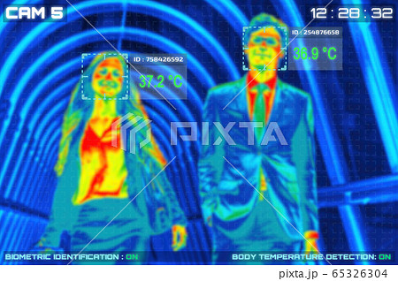 Simulation of body temperature check by thermoscan Simulation of body temperature check by thermoscan 65326304
