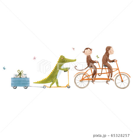 Beautiful vector stock illustration with watercolor hand drawn cute animals on transport. Beautiful vector stock illustration with watercolor hand drawn cute animals on transport. 65328257