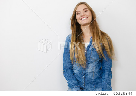 Beautiful young lady with denim jacket. Beautiful young lady with denim jacket. 65329344