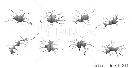 Earthquake cracks. Concrete wall cracked. Isolated destroyed ground surface holes. Earth break or abstract destruction vector illustration 65330031