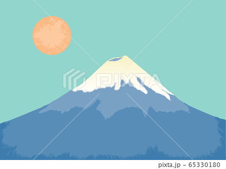 富士山と日の出 テンプレートイラストのイラスト素材
