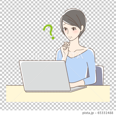 A woman worried about operating a computer A woman worried about operating a computer 65331488