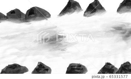 勢いのある川の流れ 墨の手描きイラスト のイラスト素材