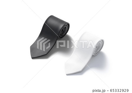 Blank black and white rolled neck tie mockup set, isolated Blank black and white rolled neck tie mockup set, isolated 65332929
